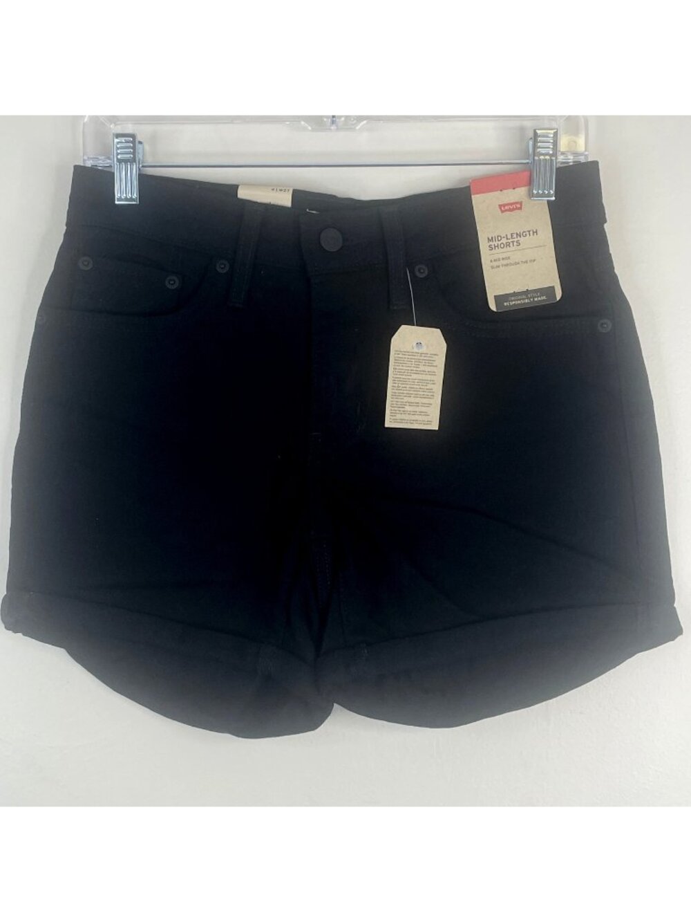 Levi's Mid Length Shorts NWT Womens 27 Black Festival Classic Black Logo Slim‎
